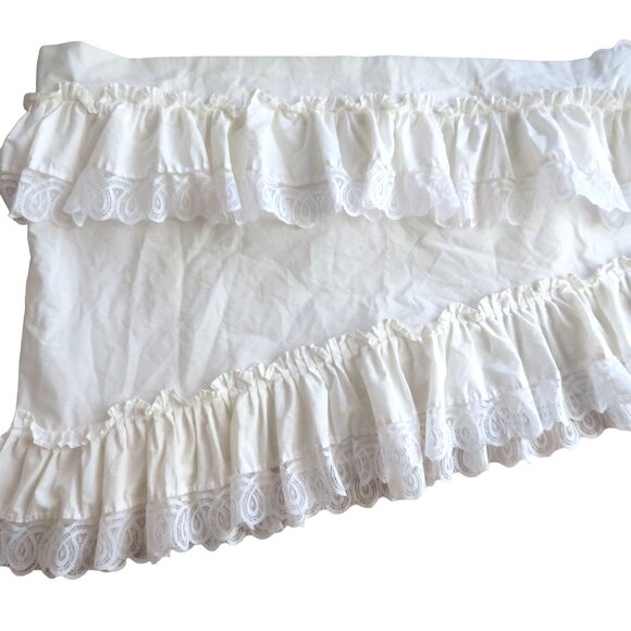 Vintage White Curtain Valance Lace Ruffle Tiered Swag Cottage Shabby Chic - Picture 9 of 15